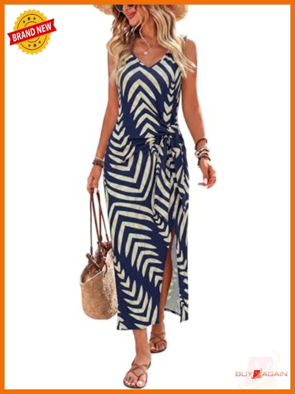 Women's Sleeveless V-Neck Midi Wrap Dress Tie Waist Side Slit Casual Office
